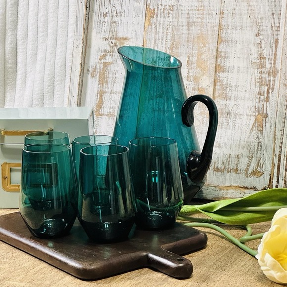 Iittala Other - Kaj Franck Finland Teal Blue‎ Glass Pitcher Nuutajarvi Iittala Modern Minimalist